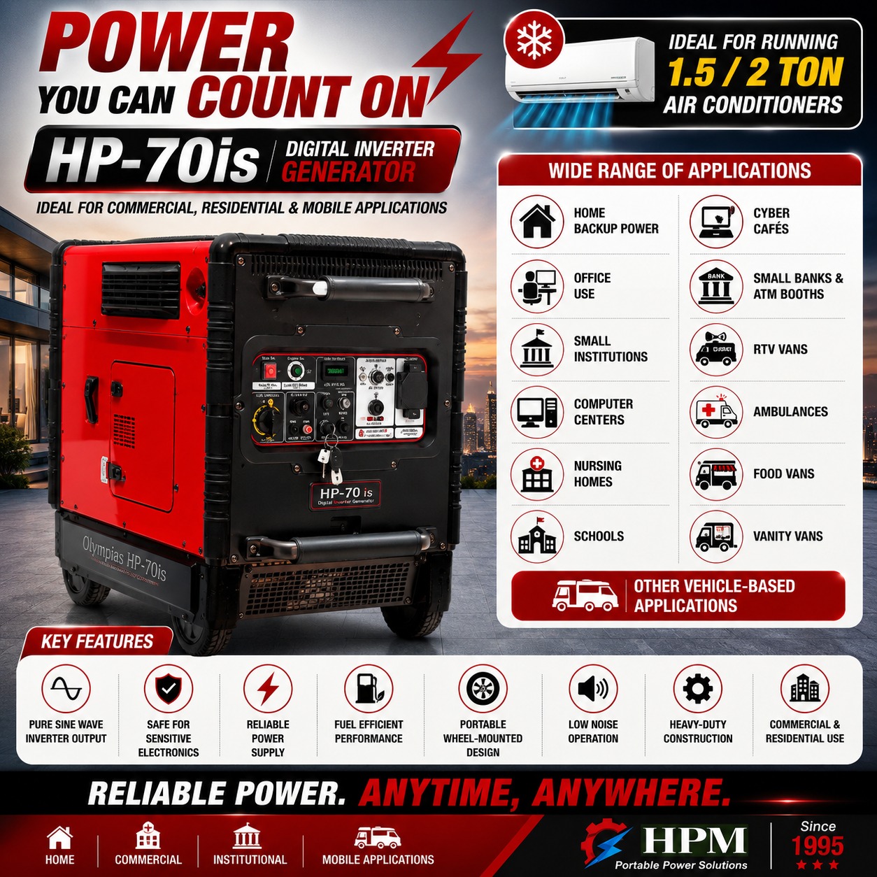 8 KVA Pure Sine Wave Portable Inverter Generator (Recoil, Self & Remote Start), Olympias HP-70is 